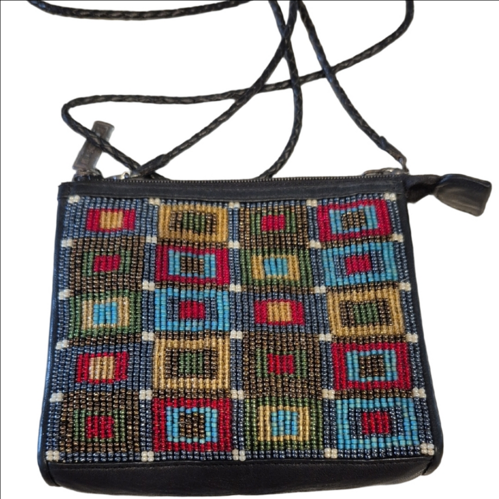 Vintage Brighton Beaded Geometric Pattern Crossbody Bag